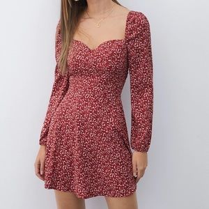 Commense Long Sleeve Floral Sweetheart Neck Dress (M)